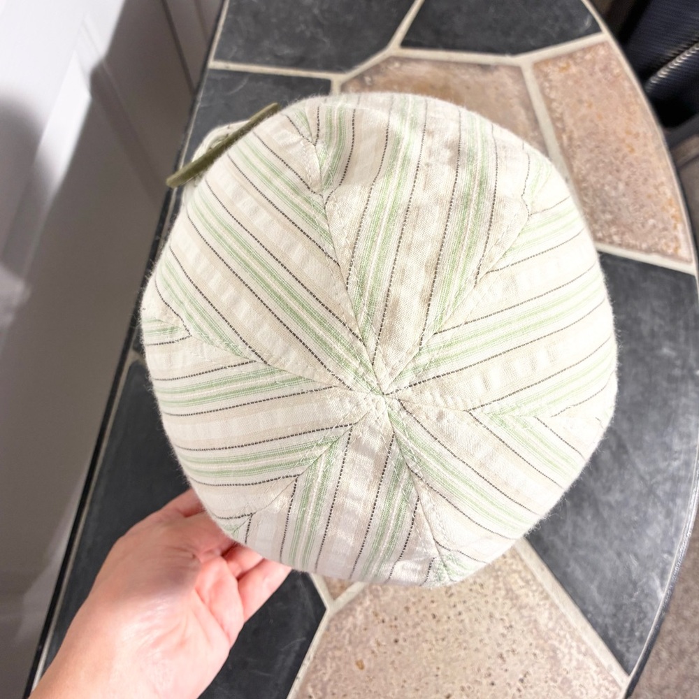 Anthro Hat Attack Green Stripe Cotton Cloche Hat w/ Suede Buckle - Picture 5 of 10
